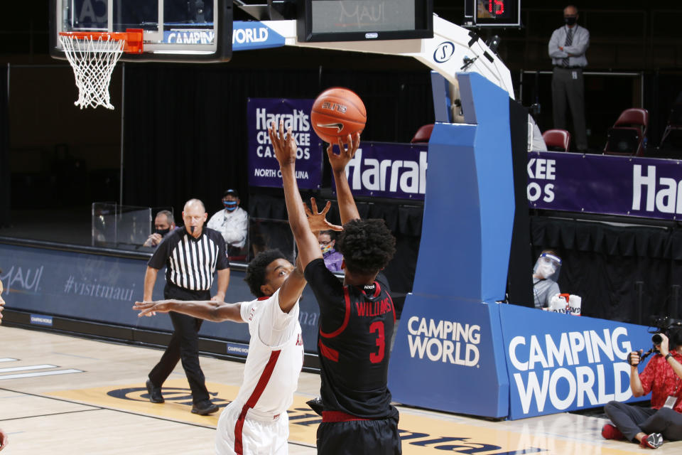 Stanford Cardinal forward Ziaire Williams (3) takes a shot against the Alabama Crimson Tide during a game on Nov. 30. (Brian Spurlock/Icon Sportswire via Getty Images)