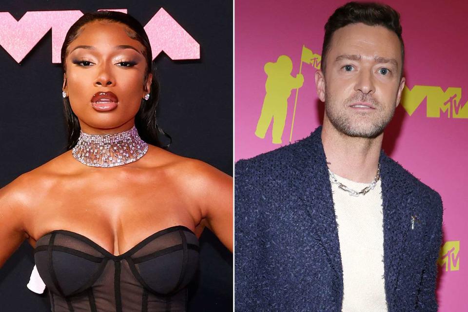 <p>Taylor Hill/Getty; Kevin Mazur/Getty</p> Megan Thee Stallion and Justin Timberlake