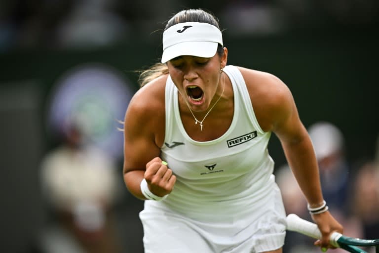 Shock victory: Jessica Bouzas Maneiro celebrates winning a point against Marketa Vondrousova (ANDREJ ISAKOVIC)