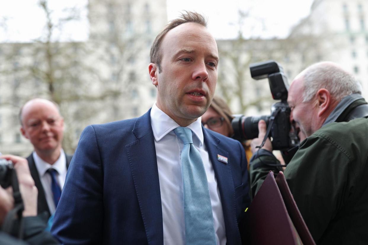 Health Secretary Matt Hancock arrives for a meeting of the Government's emergency committee Cobra to discuss coronavirus on Monday: PA