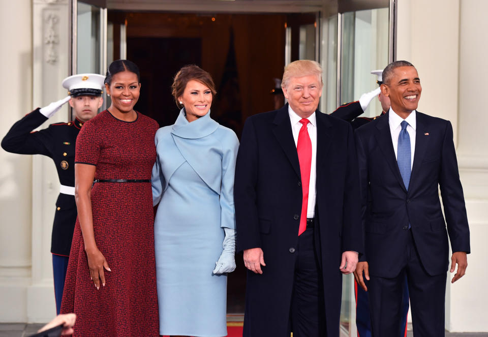 Michelle Obama and Melania Trump with their husbands during the 2017 inauguration. (Photo: Kevin Dietsch-Pool/Getty Images)