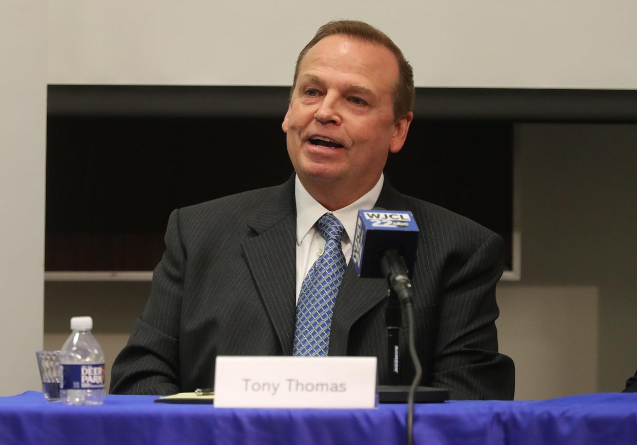 Alderman at Large Post 1 candidate Tony Thomas responds to question during a candidate forum sponsored by the League of Women Voters of Coastal Georgia on Tuesday, September 26, 2023 at the Coastal Georgia Center.