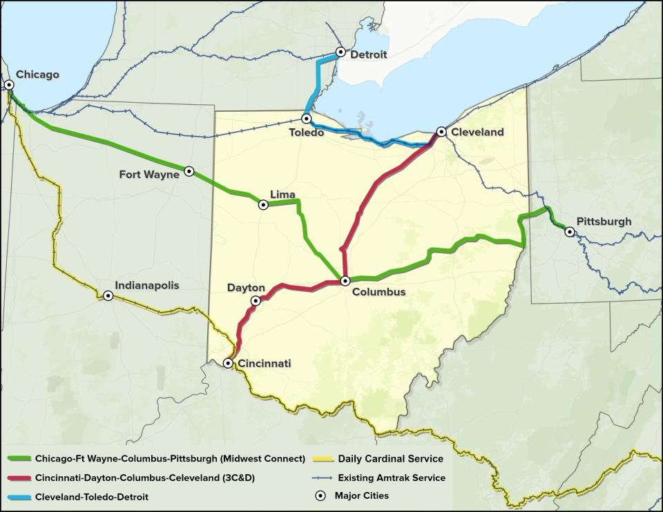 Map of Ohio's proposed rail lines