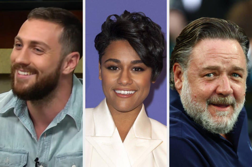 Aaron Taylor-Johnson talks to Larry King, Ariana DeBose smiles at the Hollywood Reporter's Women in Entertainment Gala, Russell Crowe watches a match at the 2022 Australian Open