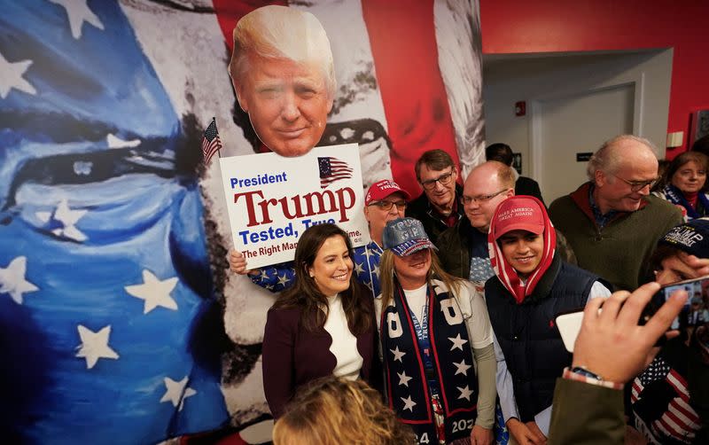 FILE PHOTO: Elise Stefanik campaigns for Trump ahead of the Republican primary in New Hampshire, in Manchester