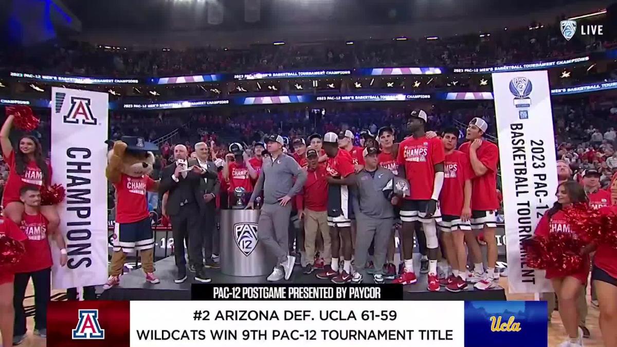 Arizona presented with 2023 Pac12 Men's Basketball Tournament trophy