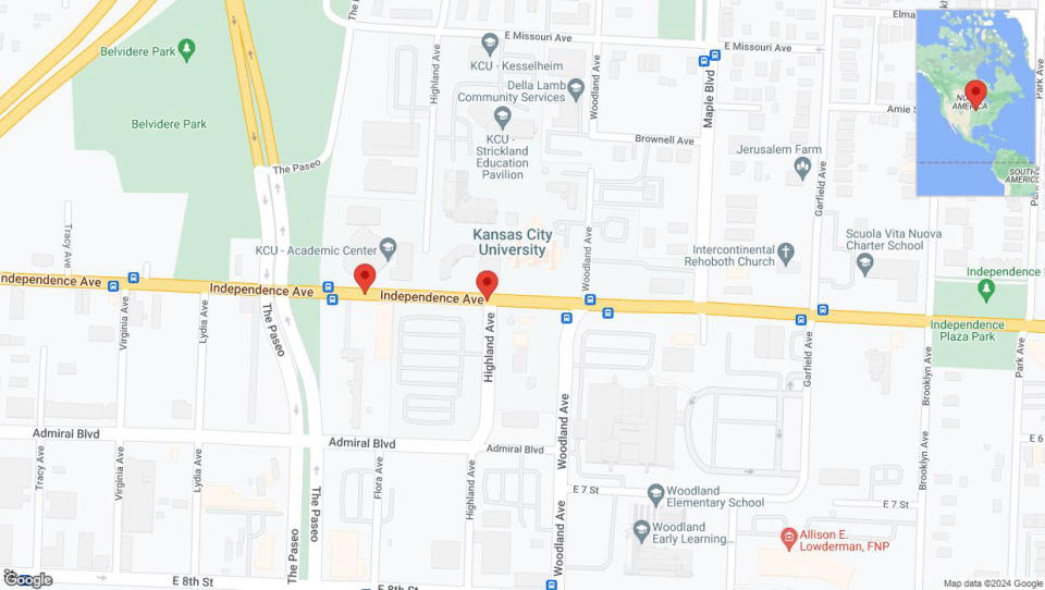 A detailed map that shows the affected road due to 'Independence Avenue/US-24 temporarily closed in Kansas City' on June 4th at 11:39 p.m.