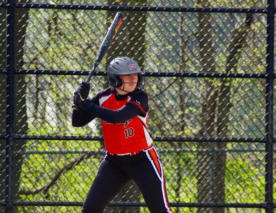 Izzy Burd, shown stepping to the plate during a recent game in Winnebago, went 9-for-12 last week with nine RBIs and four homers.