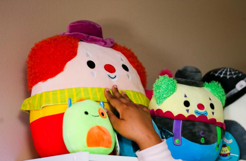 The most valuable Squishmallows toy in Hailey Porter's collection is this Bimbi the Clown.