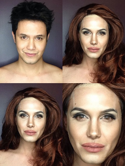 Makeup artist Paolo Ballesteros transforms himself into Angelina Jolie.