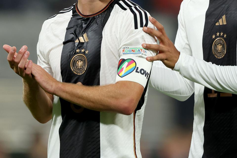 The OneLove armband, pictured here during a football game.