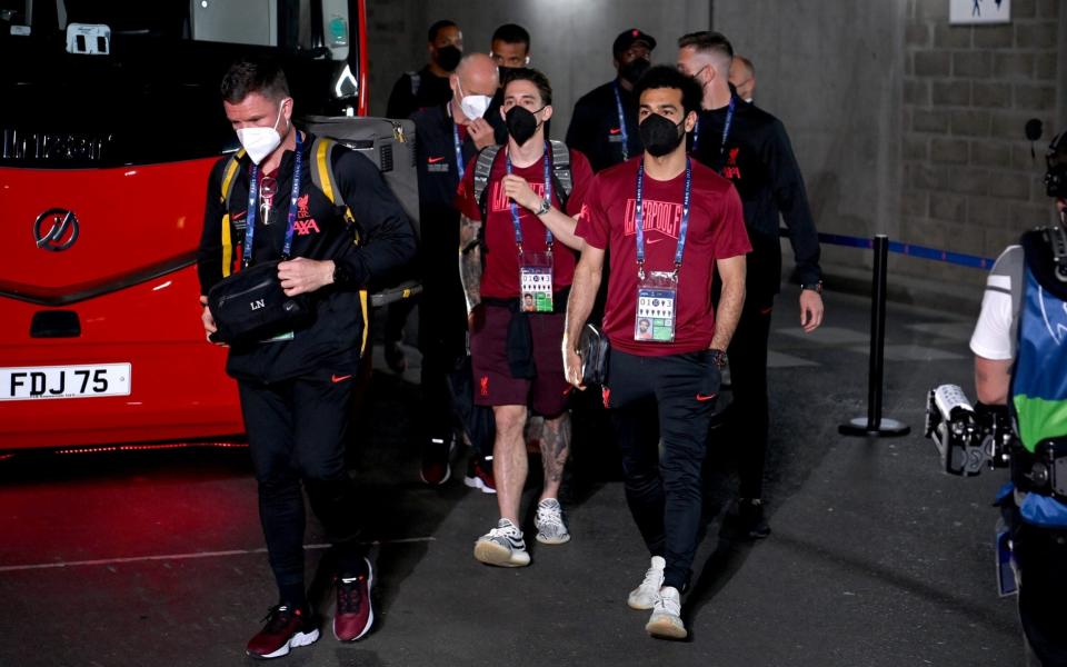  Mohamed Salah of Liverpool arrives at the stadium prior to the UEFA Champions League final match between Liverpool FC and Real Madrid at Stade de France - Michael Regan/UEFA via Getty Images