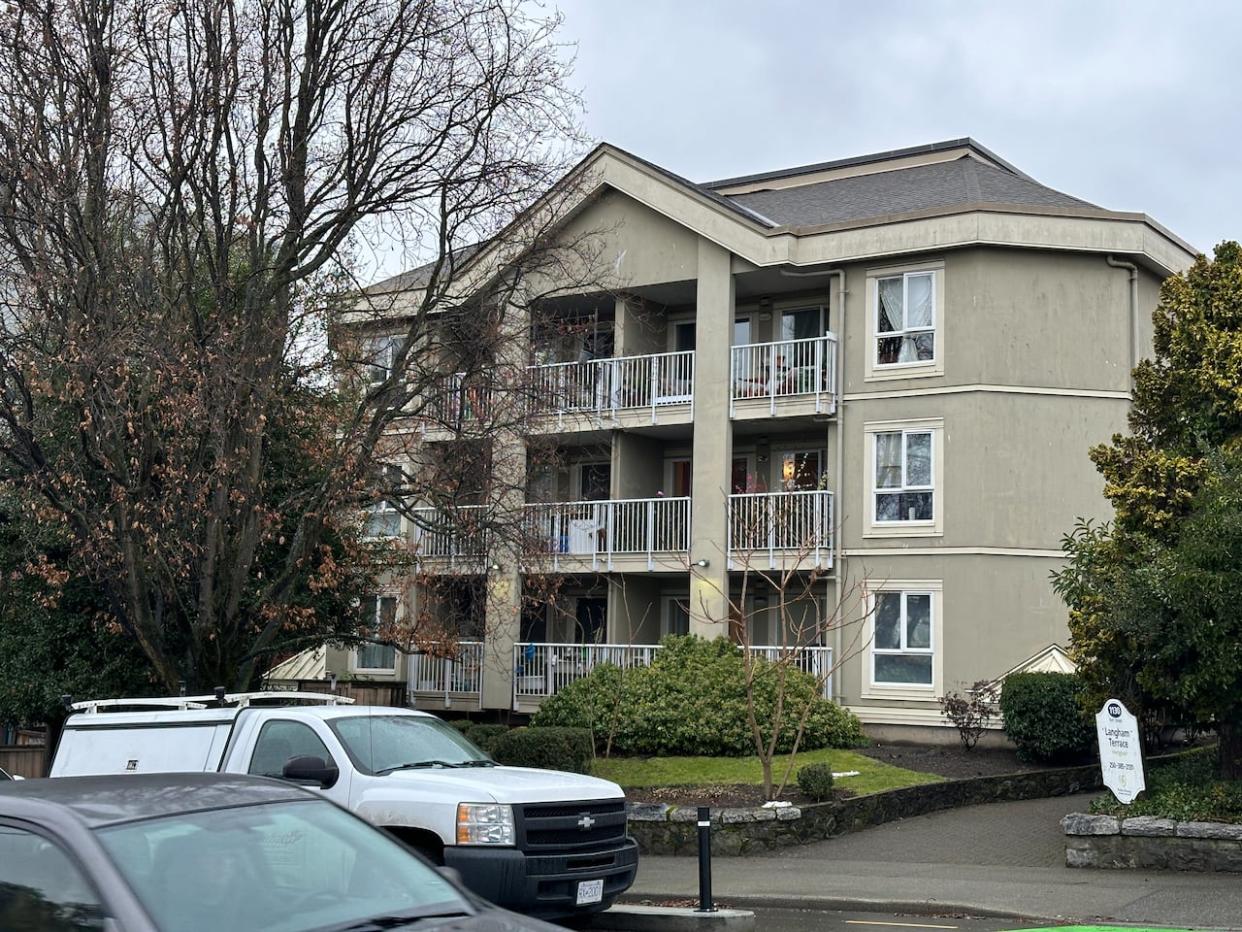 Langham Terrace in Victoria, which is operated by the non-profit Pacifica Housing. A couple who lives in the building and needs to move to an accessible suite can't do so right now, in part because of delays in renovation funding from B.C. Housing, Pacifica says. (Kathryn Marlow/CBC - image credit)