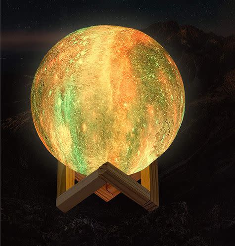 <p><strong>LOGROTATE</strong></p><p>amazon.com</p><p><strong>$19.99</strong></p><p>This lamp is 3-D printed to look just like the surface of the moon. Kids can <strong>use a remote control to change the color and pattern of the lights</strong> or set an automatic shutoff timer. It also comes in four sizes. <em>No age recommendation given</em></p><p><strong>RELATED:</strong> <a href="https://www.goodhousekeeping.com/holidays/gift-ideas/g436/gifts-under-thirty-dollars/" rel="nofollow noopener" target="_blank" data-ylk="slk:45 Thoughtful Gifts Under $30 That Everyone Will Love" class="link ">45 Thoughtful Gifts Under $30 That Everyone Will Love</a></p>