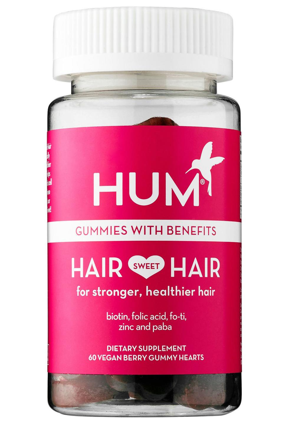 <p><a href="https://go.redirectingat.com?id=74968X1596630&url=https%3A%2F%2Fwww.humnutrition.com%2Fproduct%2F39%2Fhair-sweet-hair%2F&sref=https%3A%2F%2Fwww.harpersbazaar.com%2Fbeauty%2Fhair%2Fg7807%2Fhair-growth-vitamins%2F" rel="nofollow noopener" target="_blank" data-ylk="slk:Shop Now;elm:context_link;itc:0;sec:content-canvas" class="link ">Shop Now</a></p><p>Hair Sweet Hair Vegan Berry Gummy Hearts </p><p>$26.00</p><span class="copyright">Hum</span>