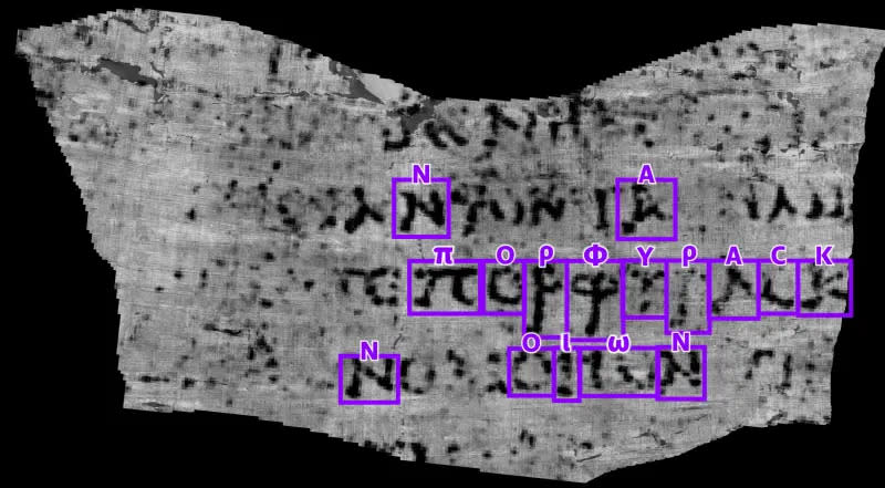 ▲3名科學家利用AI判讀出龐貝城古卷之中部分希臘文字，並獲得高額獎金。（圖／取自維蘇威挑戰官方X）