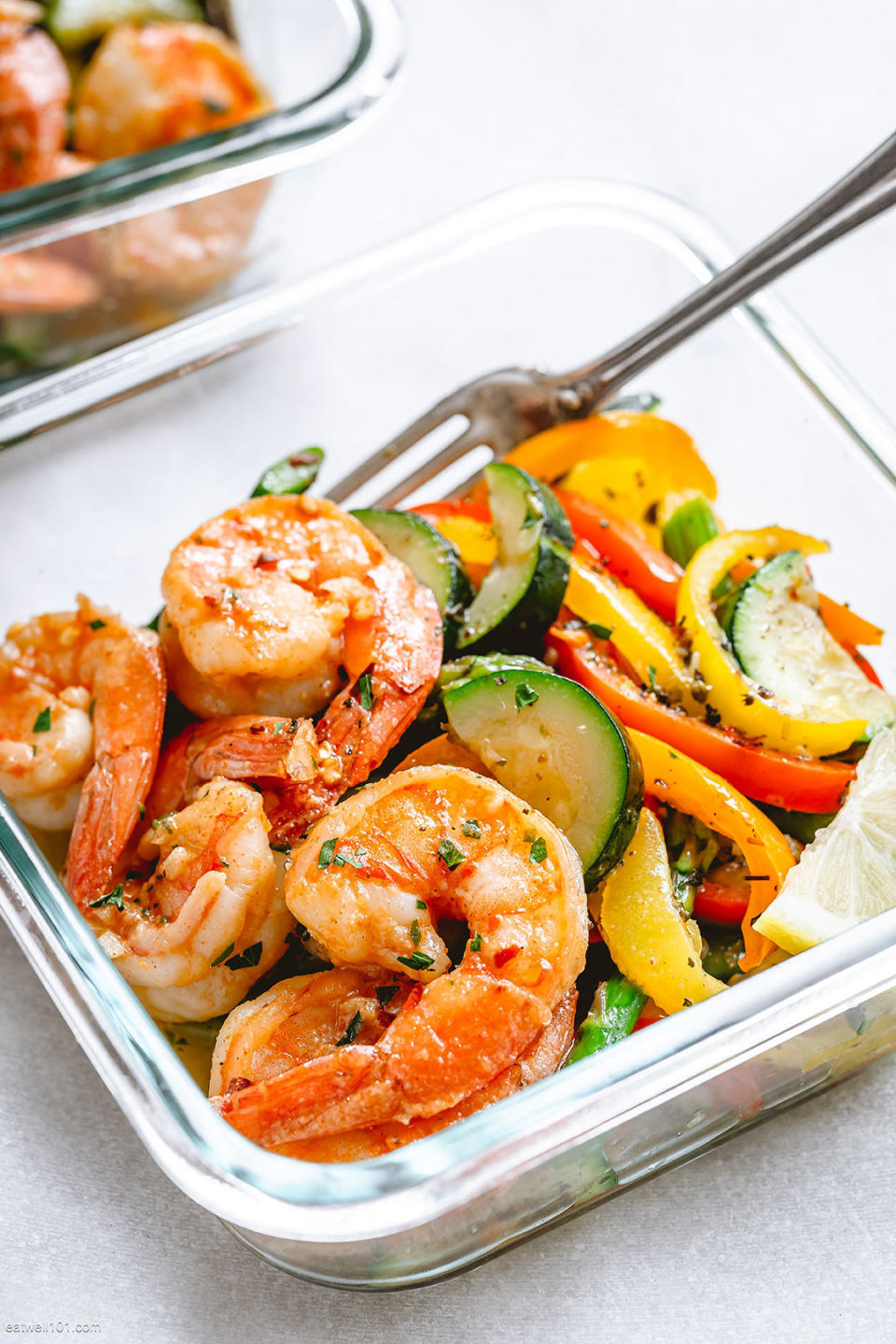 Cajun shrimp with vegetables meal prep.