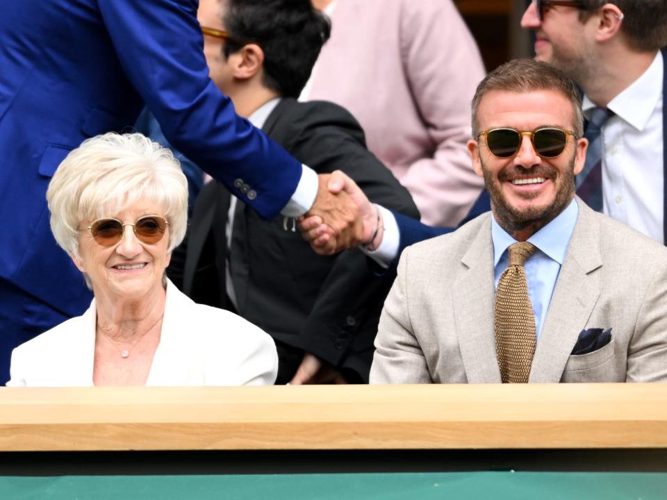 Sandra Beckham and David Beckham at day one of Wimbledon.