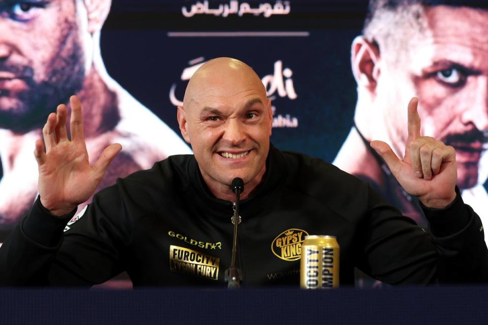 Tyson Fury at Morecambe FC’s stadium for a press conference on Wednesday (Getty Images)