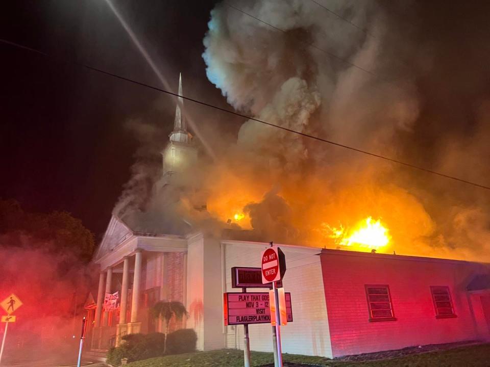 Flagler Playhouse burns in overnight blaze, Monday, Oct. 30, 2023.