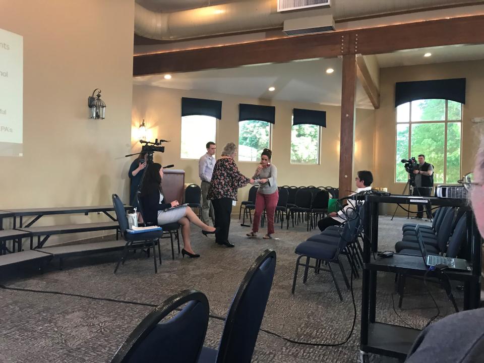 Franklin residents speak with officials from the EPA Office of Inspector General during a meeting with the government watchdog in May 2019. The OIG found that the environmental agency failed in adequately communicating the risks of the cancer-causing chemicals polluting the city.