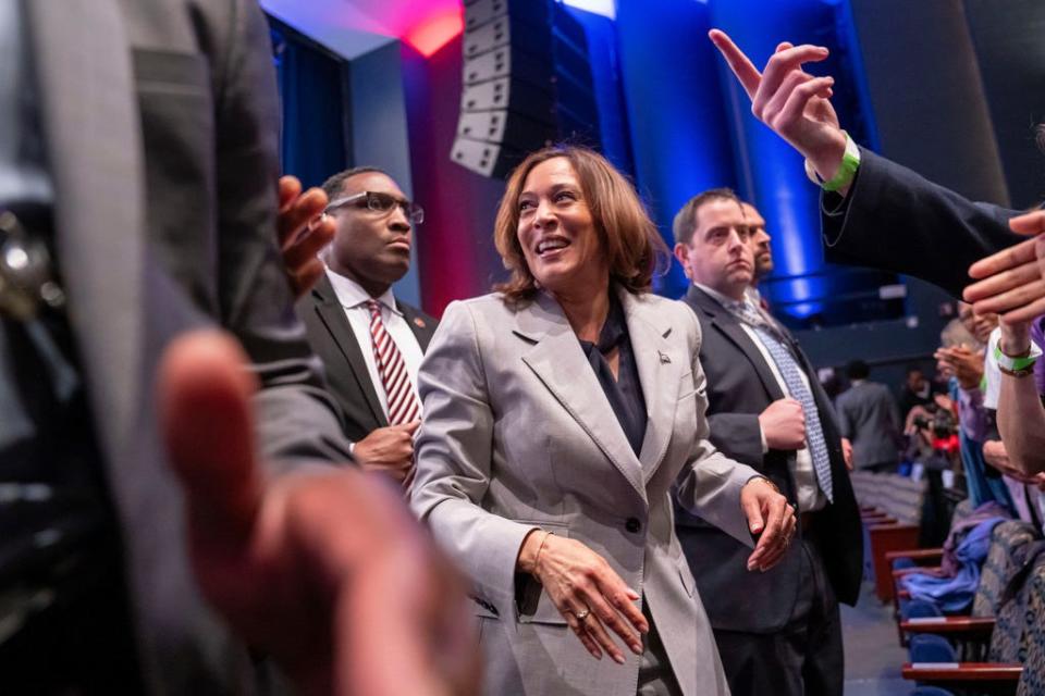 Vice President Kamala Harris greets supporters after speaking on reproductive freedom at Howard University on Tuesday, April 25, 2023, in Washington.