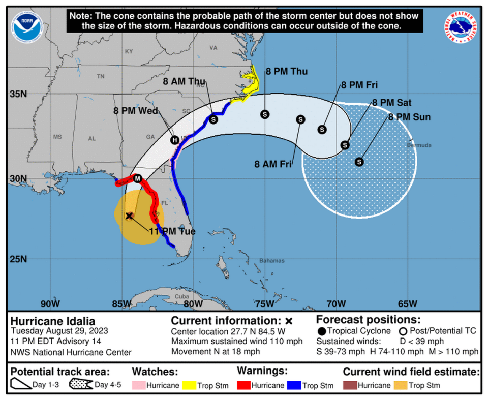 Hurricane Idalia, currently a Category 2, was expected to keep strengthening to a Category 4 as it closed in on Florida’s Big Bend.