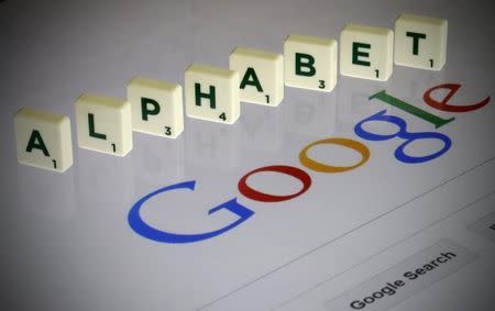 Letters spell the word "Alphabet" as they are seen on a computer screen with a Google search page in this photo illustration taken in Paris, France, August 11, 2015. REUTERS/Pascal Rossignol