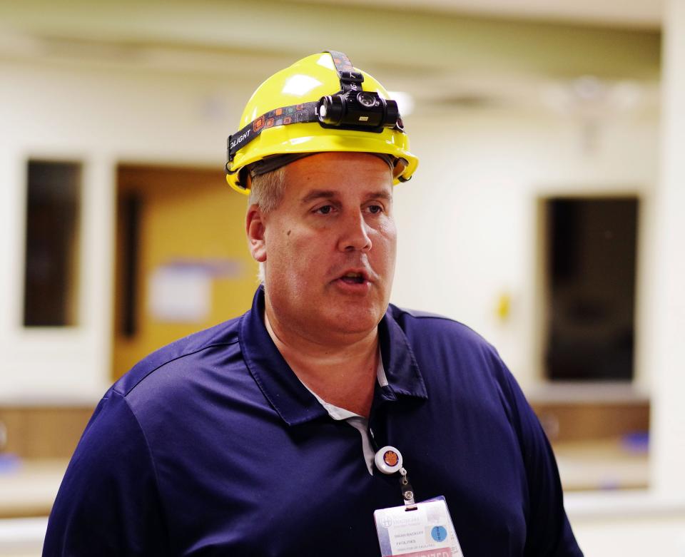 Brockton Hospital Facilities Director Brian Backoff on Wednesday, Aug. 2, 2023, speaks about the challenges of restoring Brockton Hospital, but also how it is an opportunity to make the building state of the art and fresh. The hospital has been shuttered since a 10-alarm fire on Feb. 7, 2023.