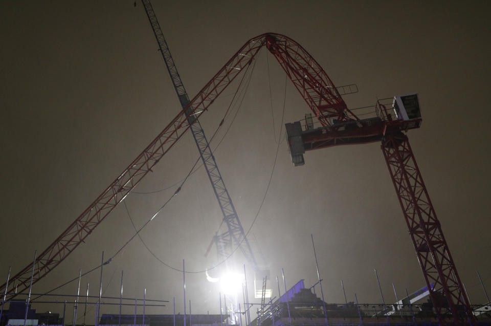 The scene at Fassett Road in south London, where a crane partially collapsed on a building site.