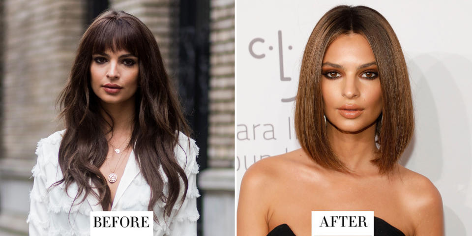 <p><strong>When:</strong> 14 September</p><p><strong>Style change: </strong>Emily Ratajkowski debuted yet another new hairstyle while attending Rihanna's Diamond Ball<span> in New York. Similarly to her <a rel="nofollow noopener" href="http://www.harpersbazaar.co.uk/beauty/hair/news/g21985/best-bob-hairstyles/?slide=8&thumbnails=" target="_blank" data-ylk="slk:Golden Globes wavy bob;elm:context_link;itc:0;sec:content-canvas" class="link ">Golden Globes wavy bob</a> and her <a rel="nofollow noopener" href="http://www.harpersbazaar.co.uk/fashion/style-files/news/a41549/bella-hadid-emily-ratajkowski-cannes-dress/" target="_blank" data-ylk="slk:Cannes choppy fringe;elm:context_link;itc:0;sec:content-canvas" class="link ">Cannes choppy fringe</a>, this look is probably another illusion of the eye - but it suits her all the same. </span></p>