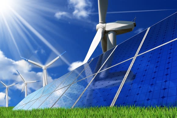 Solar panels and wind turbines