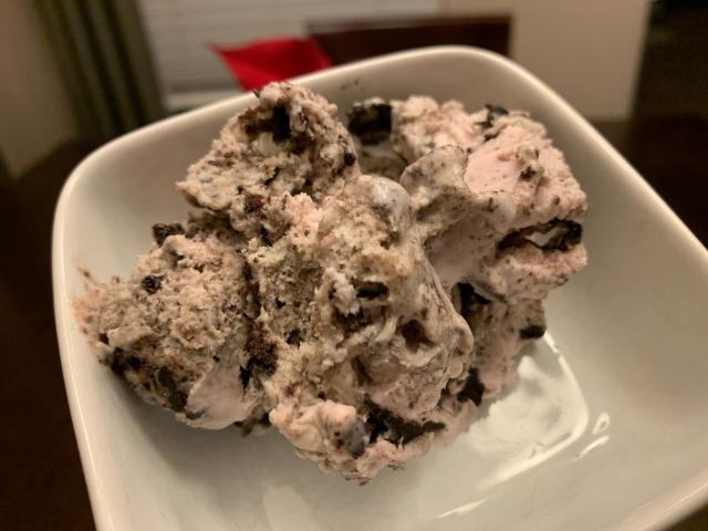trader joes candy cane joe joes ice cream served in white bowl