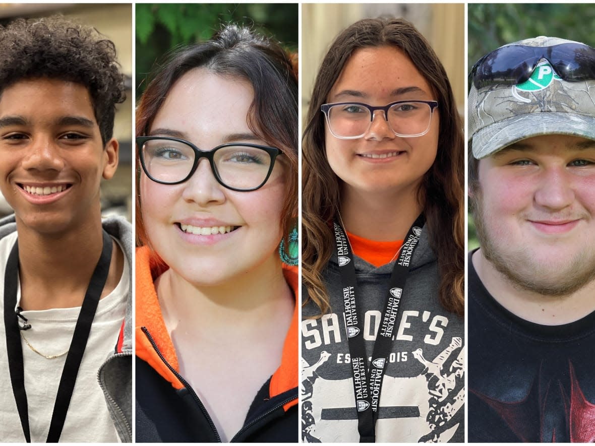 From left, Deion Coward, Faith Robinson, Nora Harquail and Nicholas Michel. These four high schoolers attended programs at Canadore College and Dalhousie University designed to motivate high school students to apply to post-secondary education.  (Mark Crosby/Yvon Theriault/CBC - image credit)