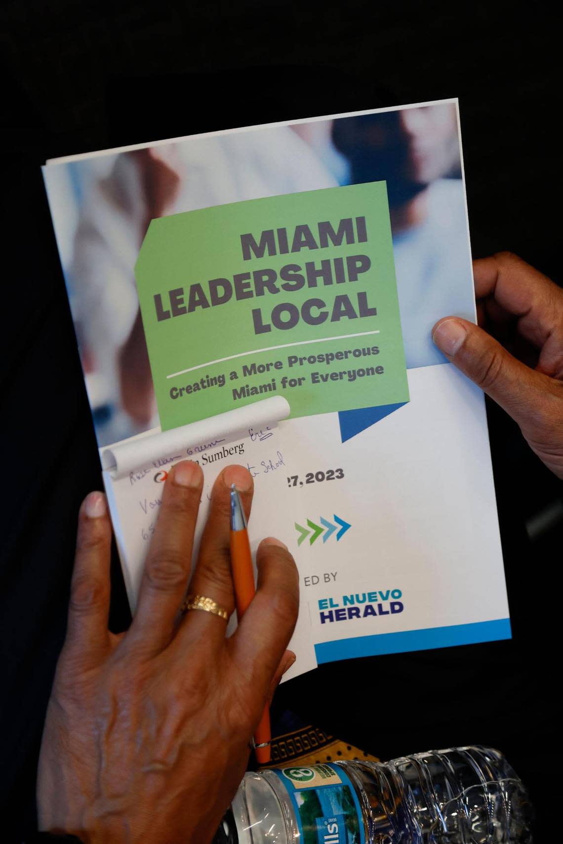 The catalog for the Miami Leadership Local conference at Bilzen Sumberg in Miami on Friday, October 27, 2023. Al Diaz/adiaz@miamiherald.com