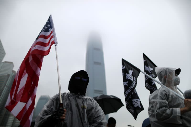 Anti-government demonstrators take part in a protest in Edinburgh Place in Hong Kong