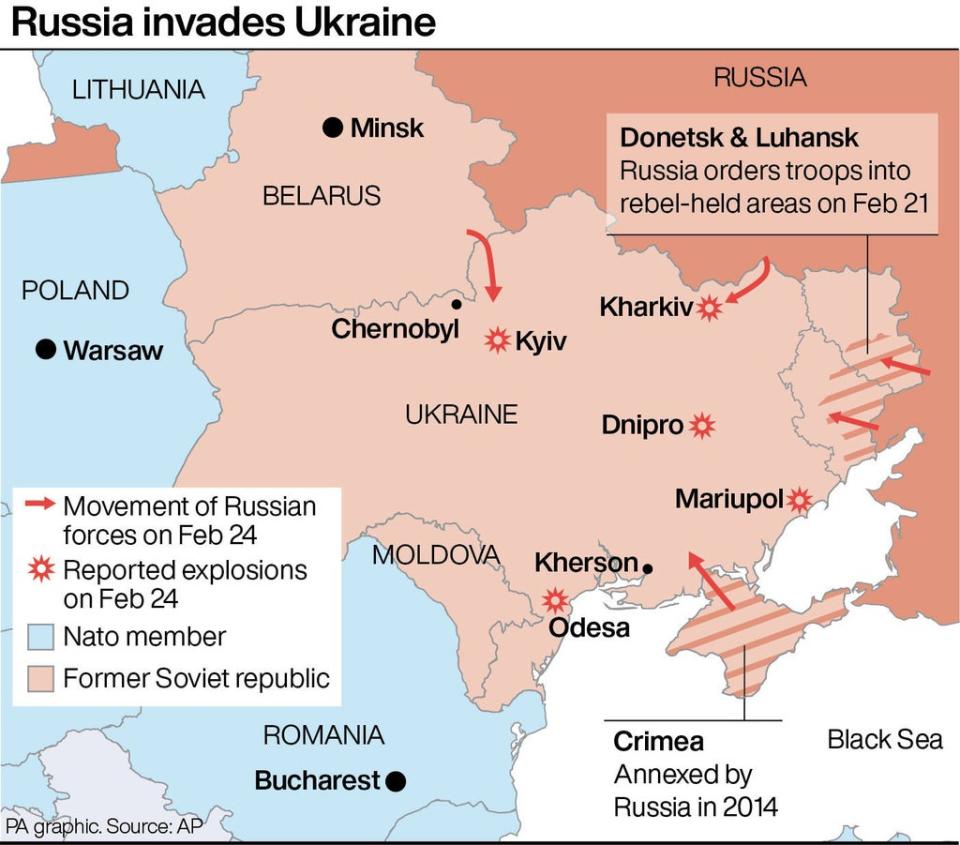 The Russian assault mapped (Press Association Images)