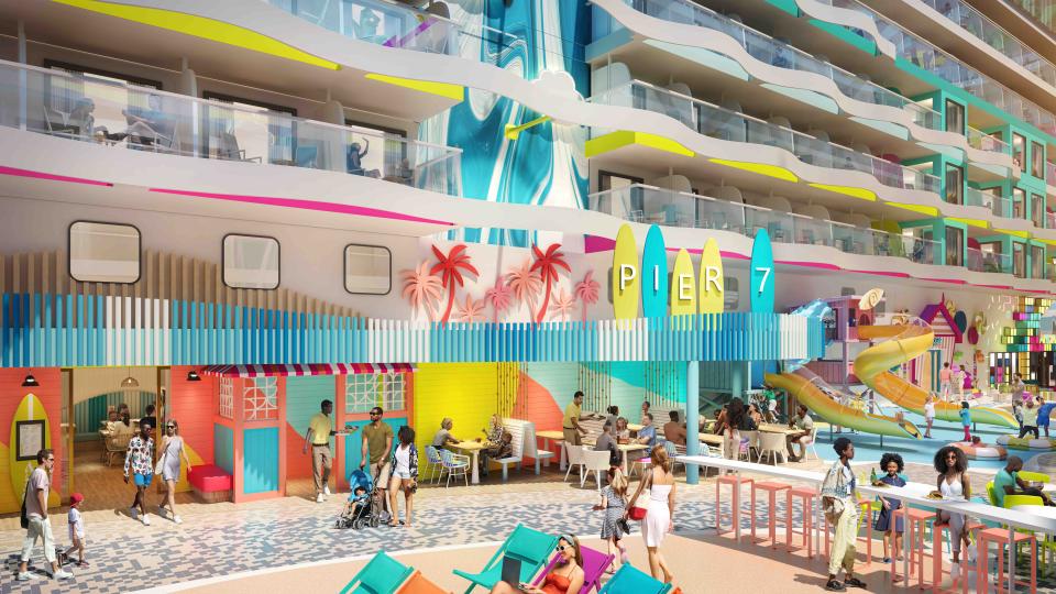 December 2022 – Adults and kids alike can enjoy breakfast, lunch and dinner – and laidback vibes – at the new Pier 7 on Icon of the Seas. In Surfside, the neighborhood dedicated to young families, the specialty restaurant will serve up beachside bites like mango shrimp tostadas and surf ‘n’ turf.