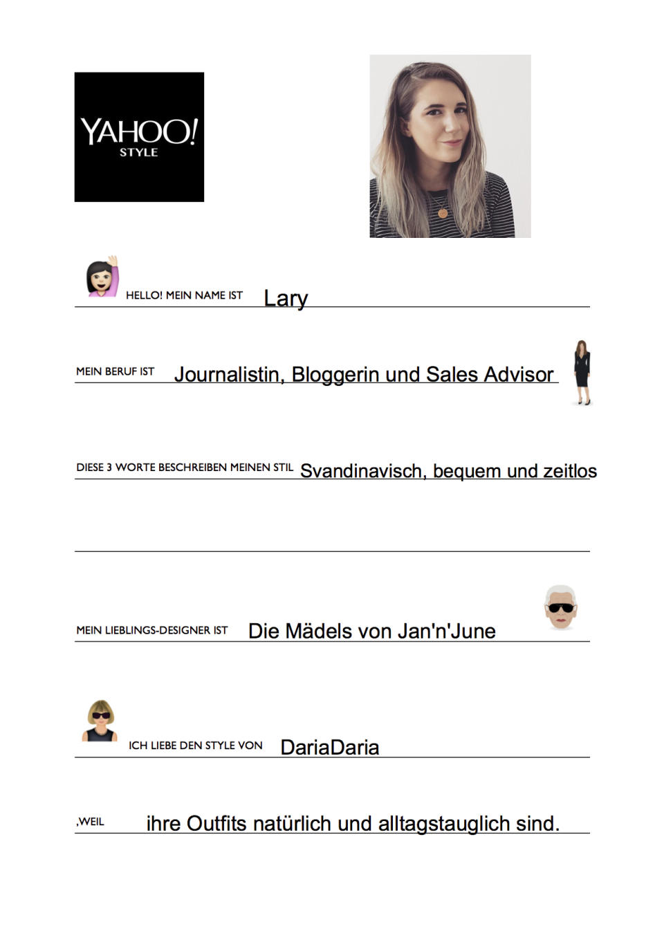 Yahoo Style Fragebogen: Larissa McMahon