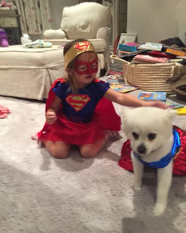 <p>jenna dewan/Instagram</p> Jenna Dewan's daughter Everly with her dog Meeka in matching costumes