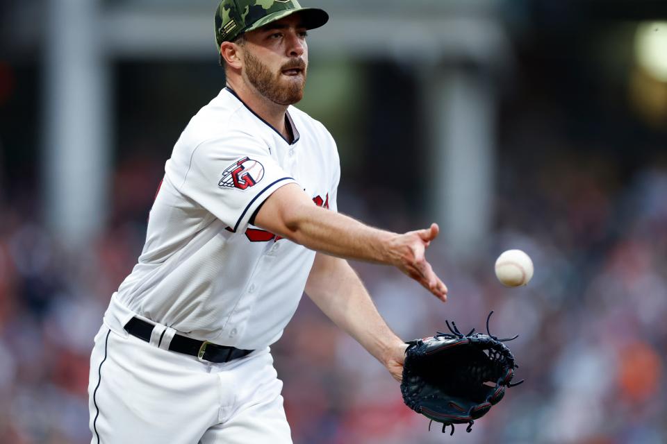 Guardians starting pitcher Aaron Civale has been placed on the injured list with tightness in his left glute. [Ron Schwane/Associated Press]