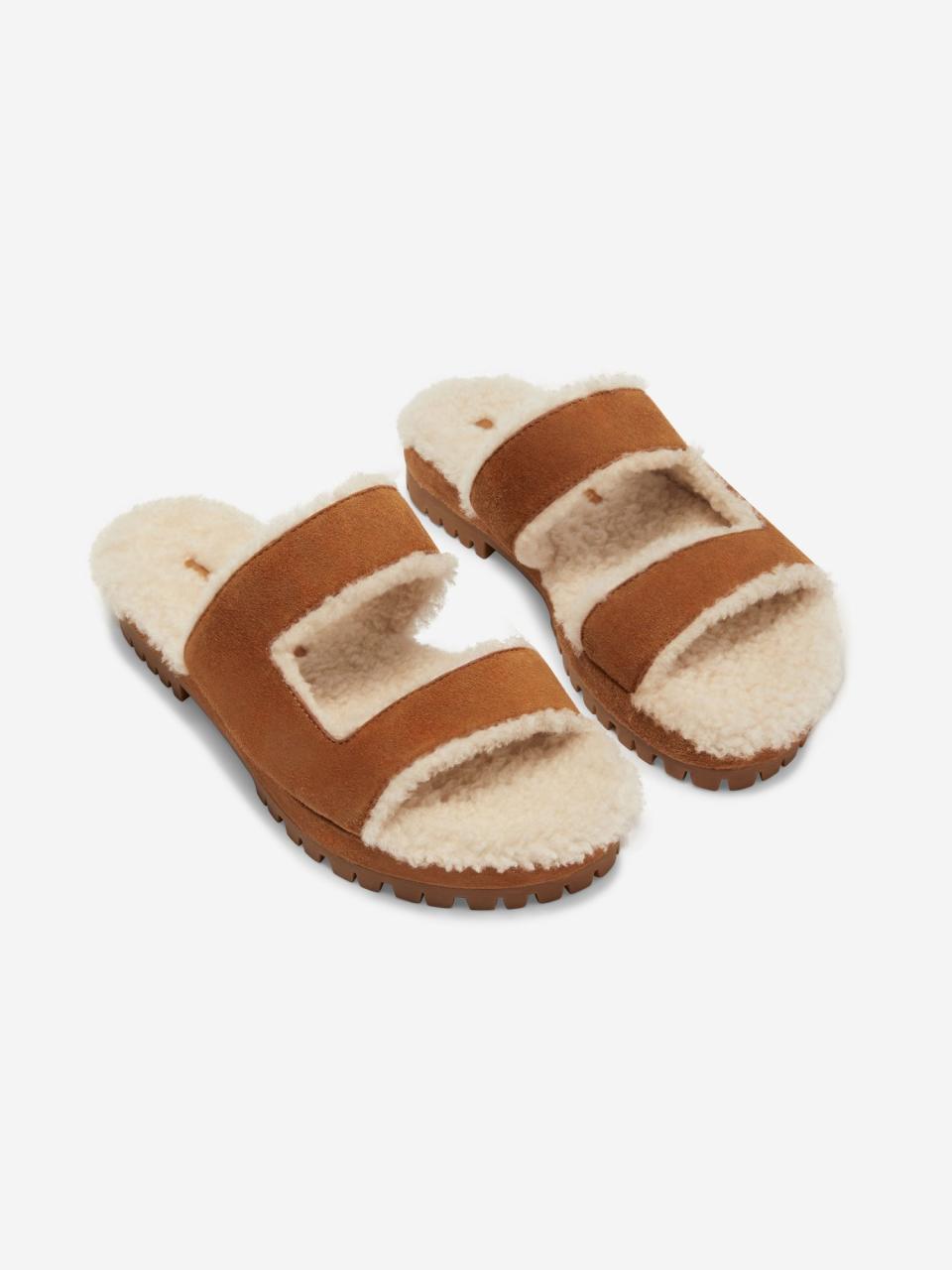 <p>"These are the comfiest things in the world — and warm — and chic! Everything we all need right now."</p> <p><strong>Buy it!</strong> Tamara Mellon Roam Sandals, $595; <a href="https://www.tamaramellon.com/products/roam-suede-shearling-sandals?color=Cognac&origin=homepage-2020-hero-b" rel="nofollow noopener" target="_blank" data-ylk="slk:tamaramellon.com;elm:context_link;itc:0;sec:content-canvas" class="link ">tamaramellon.com</a></p>