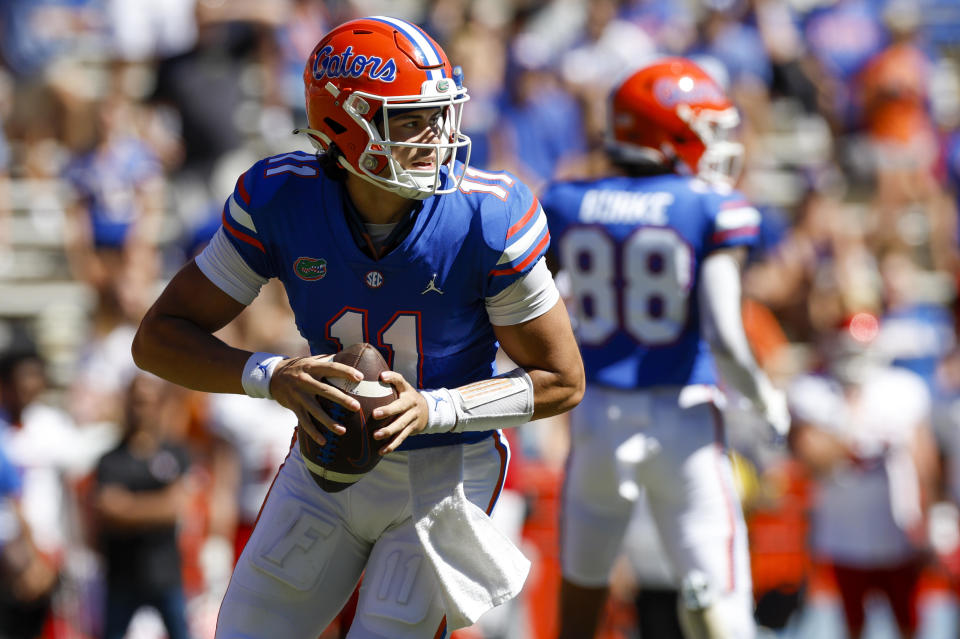 Florida Gators quarterback Jalen Kitna during a game against the Eastern Washington Eagles on Oct. 2, 2022, at Ben Hill Griffin Stadium in Gainesville, Florida. / Credit: David Rosenblum/Icon Sportswire/Getty Images