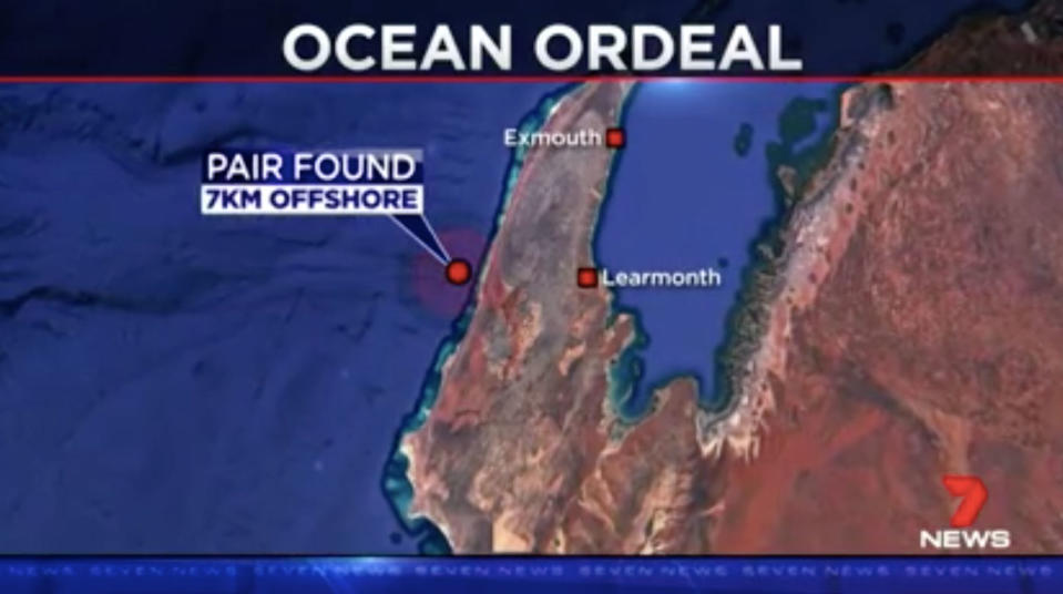 The pair were located 7km offshore. Source: 7News