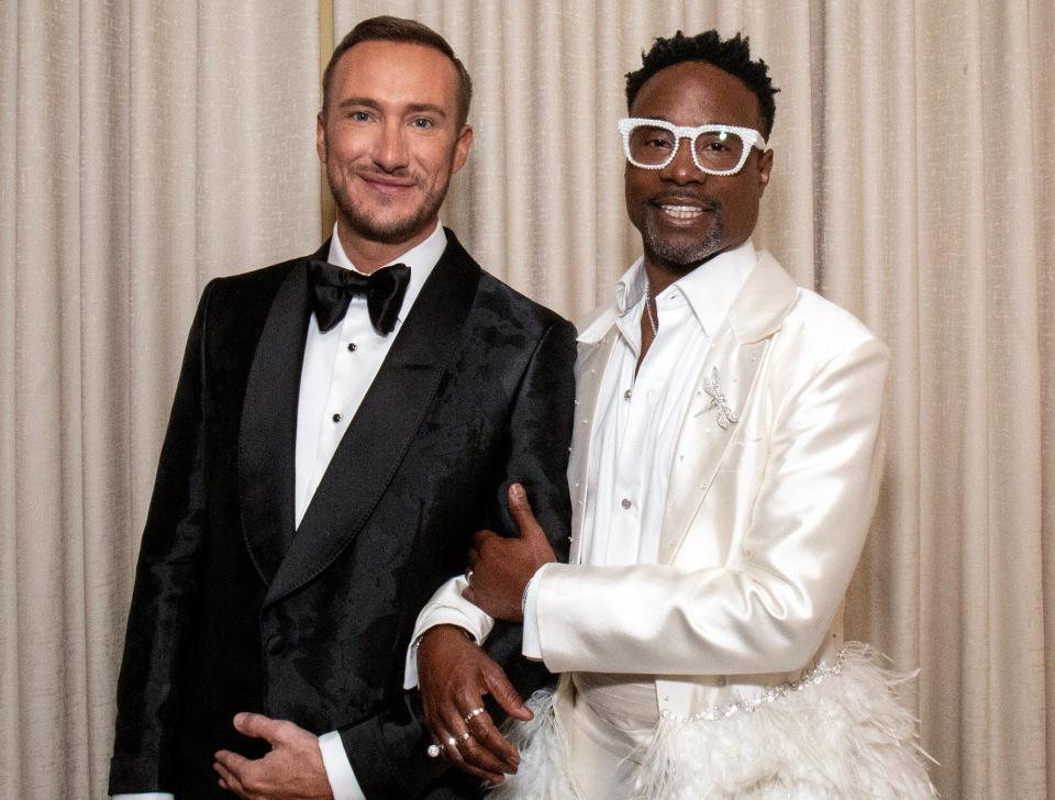 Billy Porter and Adam Porter-Smith pose for portraits before heading to The 77th Annual Golden Globe Awards Ceremony red carpet on January 05, 2020 in Los Angeles, California