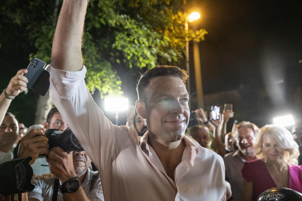Stefanos Kasselakis, newly elected leader of main opposition party Syriza, arrives at the party's headquarters in Athens, Greece, Monday, Sept. 25, 2023, after a runoff election for the left-wing bloc. (AP Photo/Yorgos Karahalis)