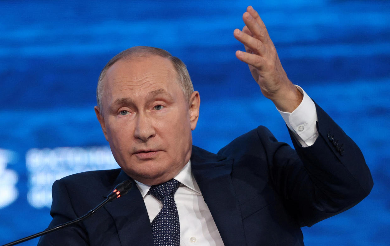 Russian President Vladimir Putin attends the plenary session of the 2022 Eastern Economic Forum (EEF) in Vladivostok, Russia September 7, 2022. Sputnik/Sergey Bobylev/Pool via REUTERS ATTENTION EDITORS - THIS IMAGE WAS PROVIDED BY A THIRD PARTY.