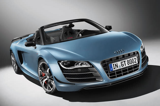 <strong>Audi R8 GT Spyder: </strong>Just like the Audi R8 GT coupe, there will only be 333 R8 GT Spyders manufactured for the world. The R8 GT Spyder gets the same upgraded 5.2-litre 560bhp 540Nm V10 as the GT coupe, coupled with Audi's R tronic single-clutch automated manual transmission and Quattro permanent all-wheel drive system. (Photo and text by Cheryl Tay)