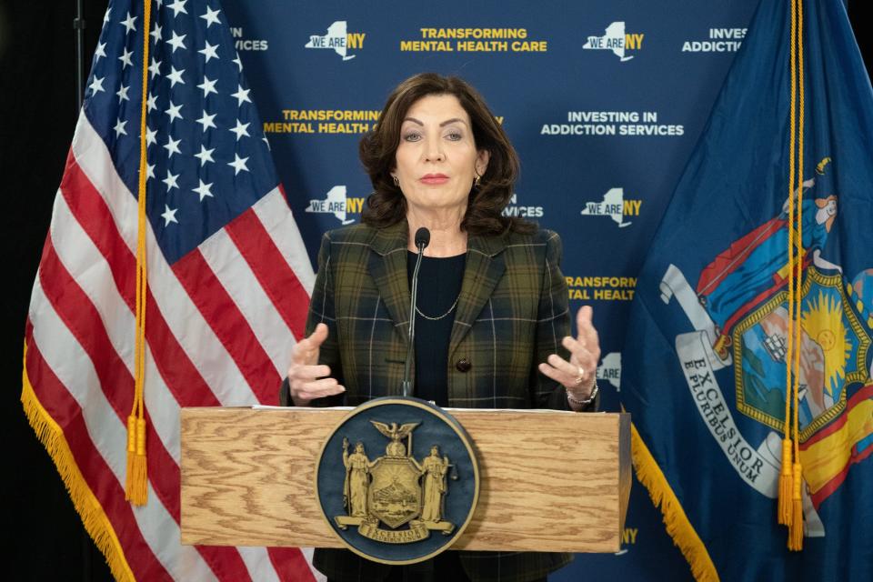 Gov. Hochul addresses health care issues during a media event in the Bronx.