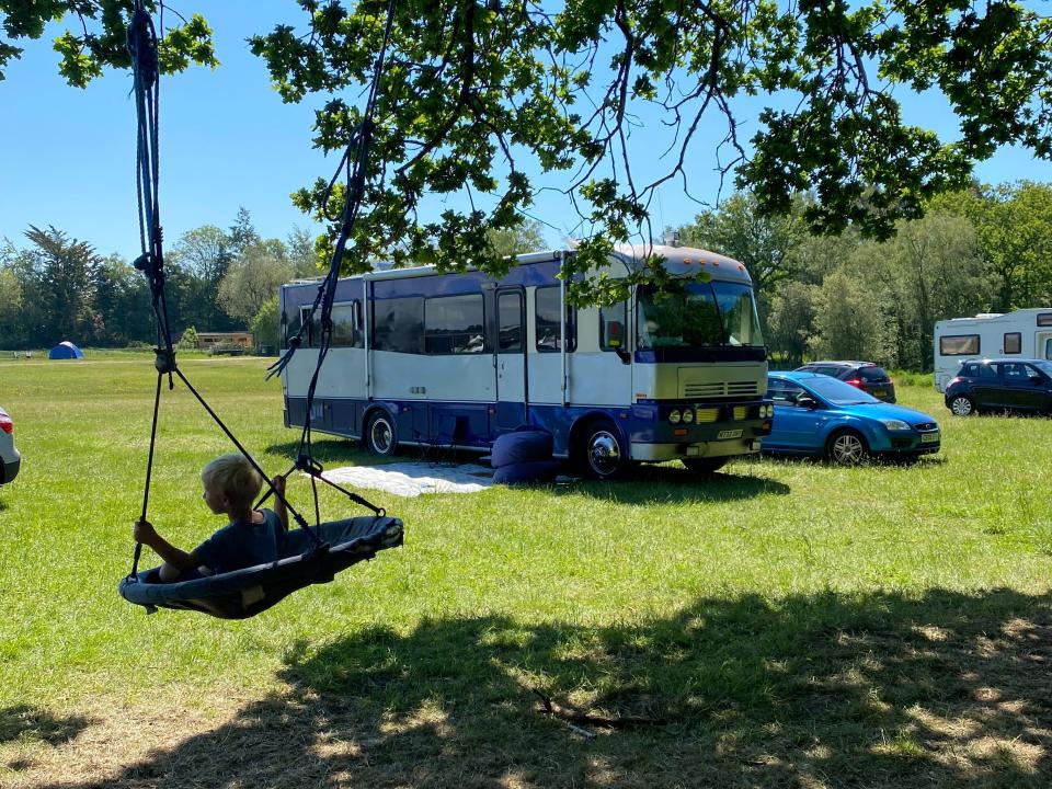 Karen Edwards' son and the camper van they lived in.